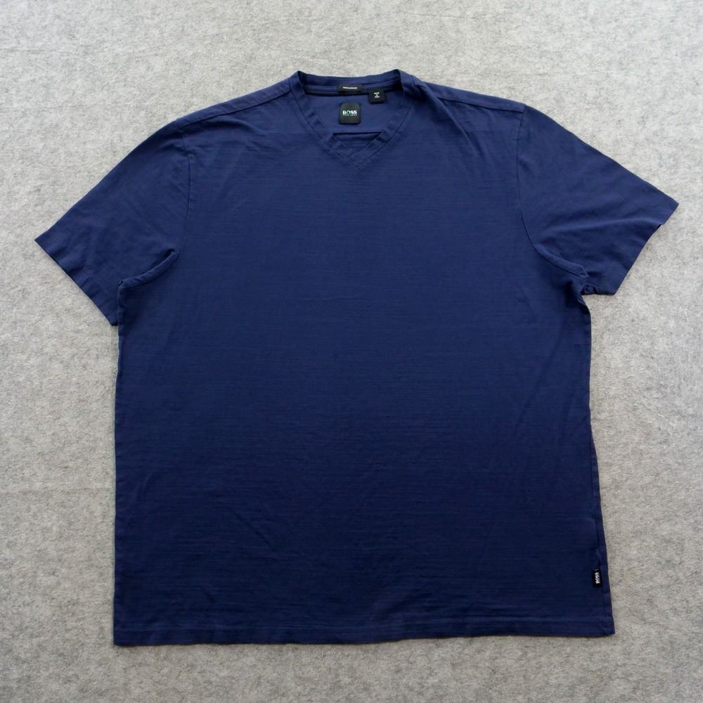 Hugo Boss Mens Shirt XXL 2XL V-Neck Mercerized Cotton Navy Blue Short Sleeve Tee